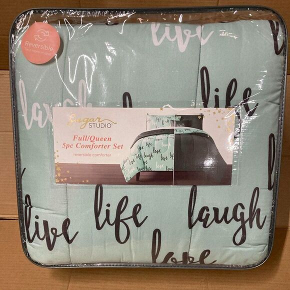 Sugar Studio Mint Green Blue and Grey FULL/QUEEN Comforter Set New - Picture 1 of 4